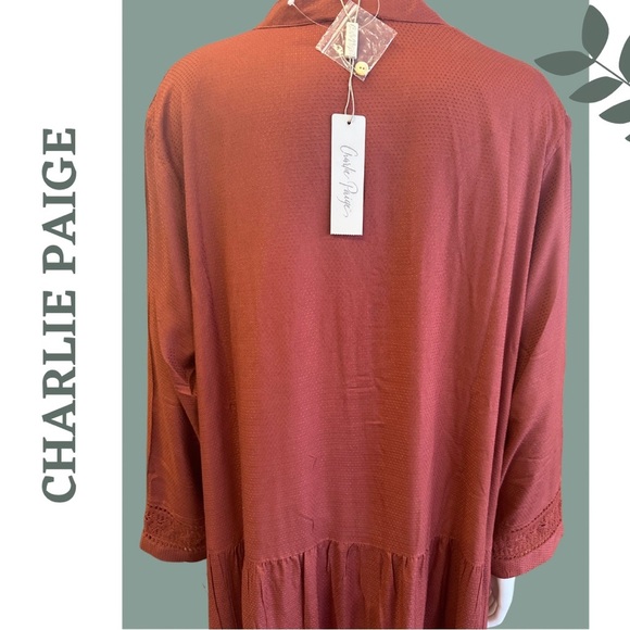 Charlie Paige Women’s Loose Fot Dress Babydoll Cut Out Cuff Detail Rust Size XL - Picture 6 of 7
